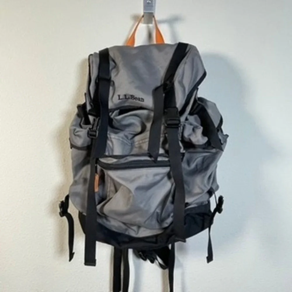 LL Bean Rucksack Backpack Unisex Large Grey Orange Gorpcore Hiking Utility‎ Bag